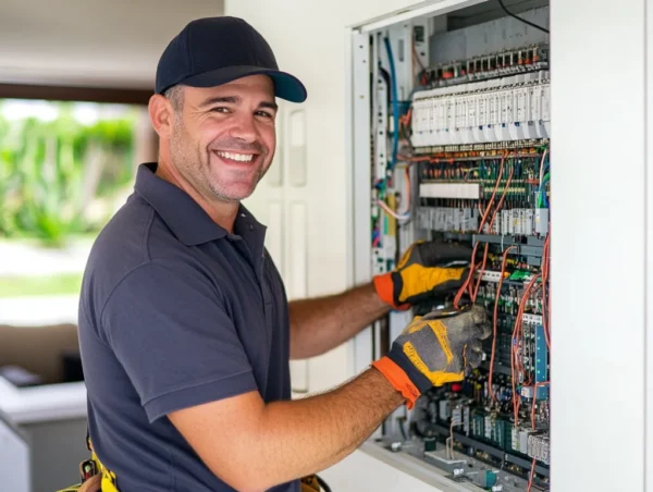 Electrician working on an electrical panel.