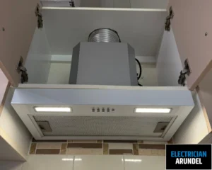 Image of kitchen lighting with overhead fixtures.