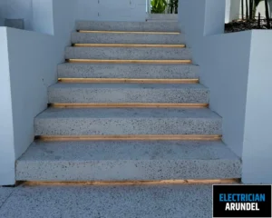 Image of outdoor stairs with modern lighting.