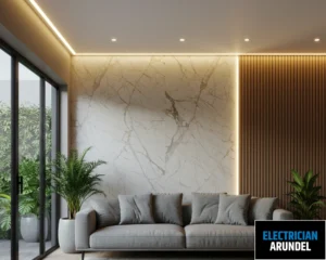 Image of a modern living room with soft ambient lighting.